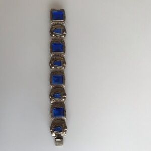 Vintage Silver Bracelet with Deep Blue Stones